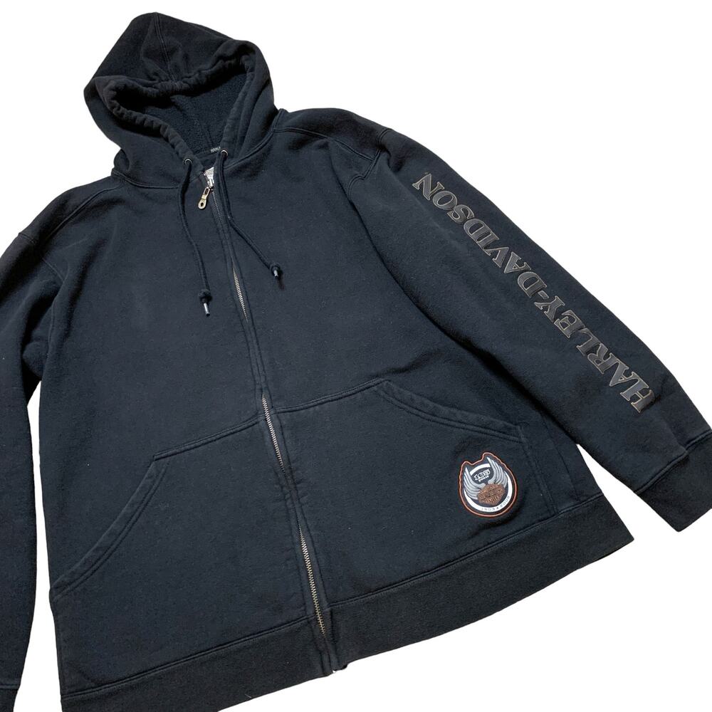 Harley Davidson Black Full Zip Motorcycle Biker Sweatshirt Hoodie Medium